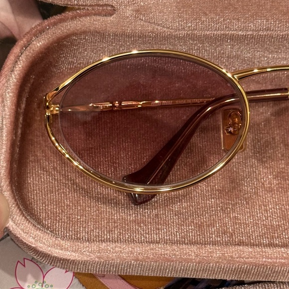 Miu Miu Oval Sunglasses | Gold Frame & Pink Lenses | Full Set - Picture 8 of 14